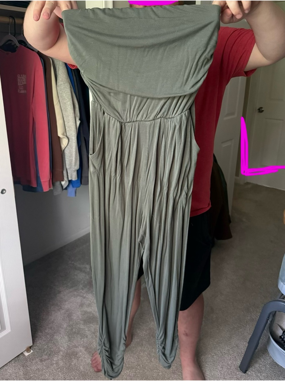 Olive Green Strapless Jumpsuit w/ Pockets